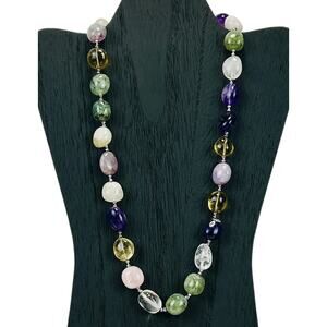 Sterling Silver Necklace Multi Gemstone Chunky Iris Lily Original Tags